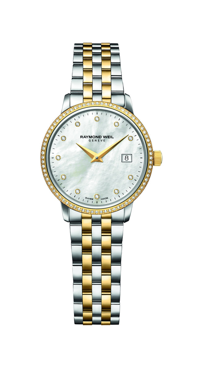 Raymond Weil Toccata Mother of Pearl Dial Diamond Set Two Tone Womens Quartz Watch 29mm 5988-SPS-97081