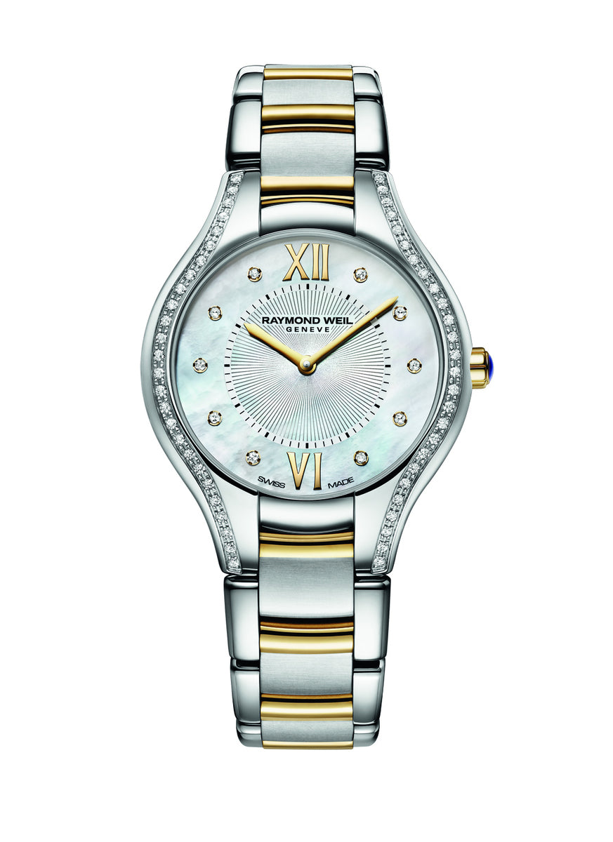 Raymond Weil Noemia Mother of Pearl Diamond Set Stainless Steel & PVD Gold Plated Womens Quartz Watch 32mm 5132-SPS-00985