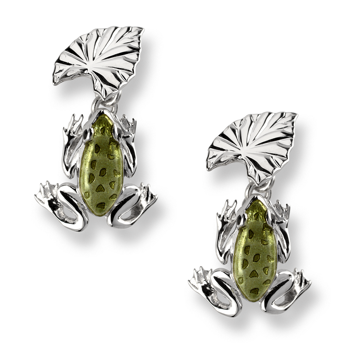Nicole Barr Sterling Silver & Enamel Frog and Lilypad Cufflinks NU0248A