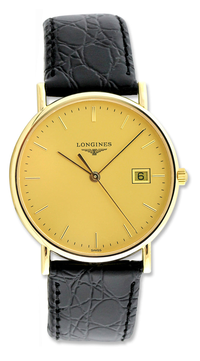 Longines Présence Champagne Dial 18ct Gold Mens Quartz Wristwatch L47436322