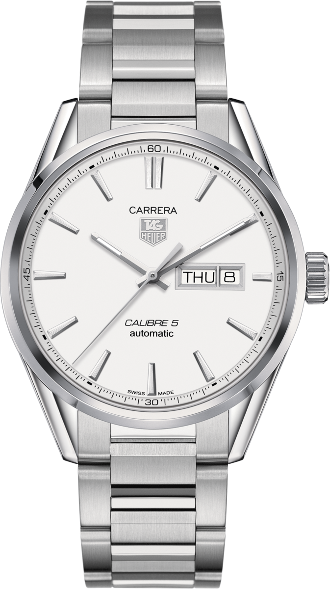 TAG Heuer Carrera Calibre 5 Silver Dial Automatic Day-Date Stainless Steel Mens Watch WAR201B.BA0723