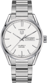 TAG Heuer Carrera Calibre 5 Silver Dial Automatic Day-Date Stainless Steel Mens Watch WAR201B.BA0723