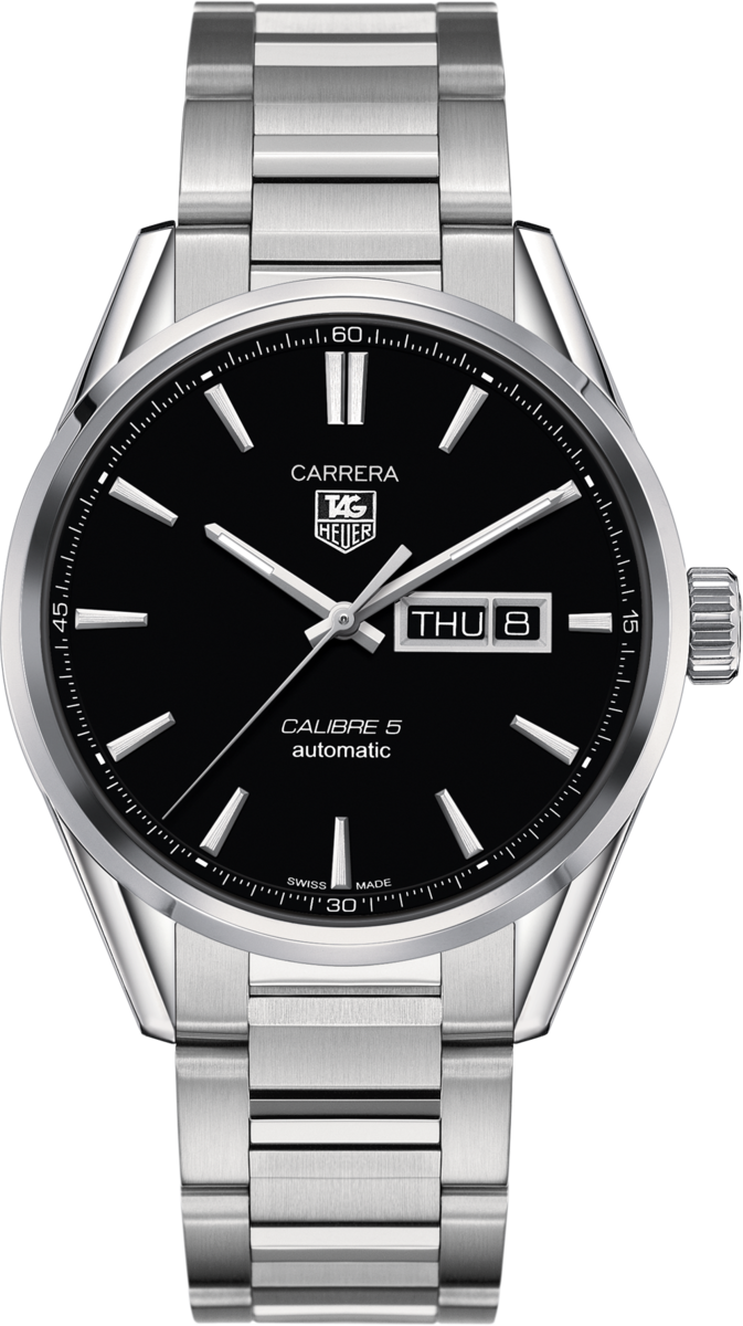 TAG Heuer Carrera Calibre 5 Black Dial Automatic Day-Date Stainless Steel Mens Watch WAR201A.BA0723