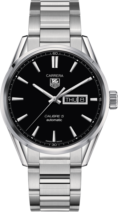 TAG Heuer Carrera Calibre 5 Black Dial Automatic Day-Date Stainless Steel Mens Watch WAR201A.BA0723