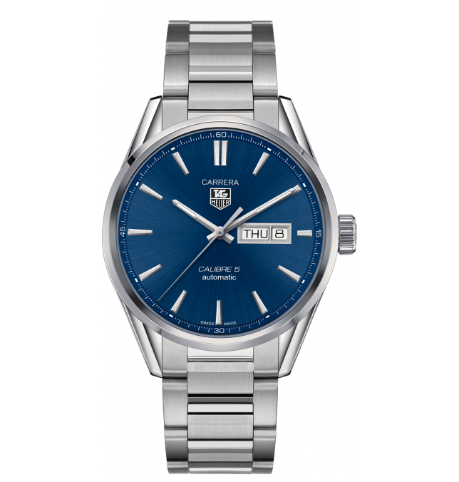 TAG Heuer Carrera Calibre 5 Blue Dial Automatic Day-Date Stainless Steel Mens Watch WAR201E.BA0723