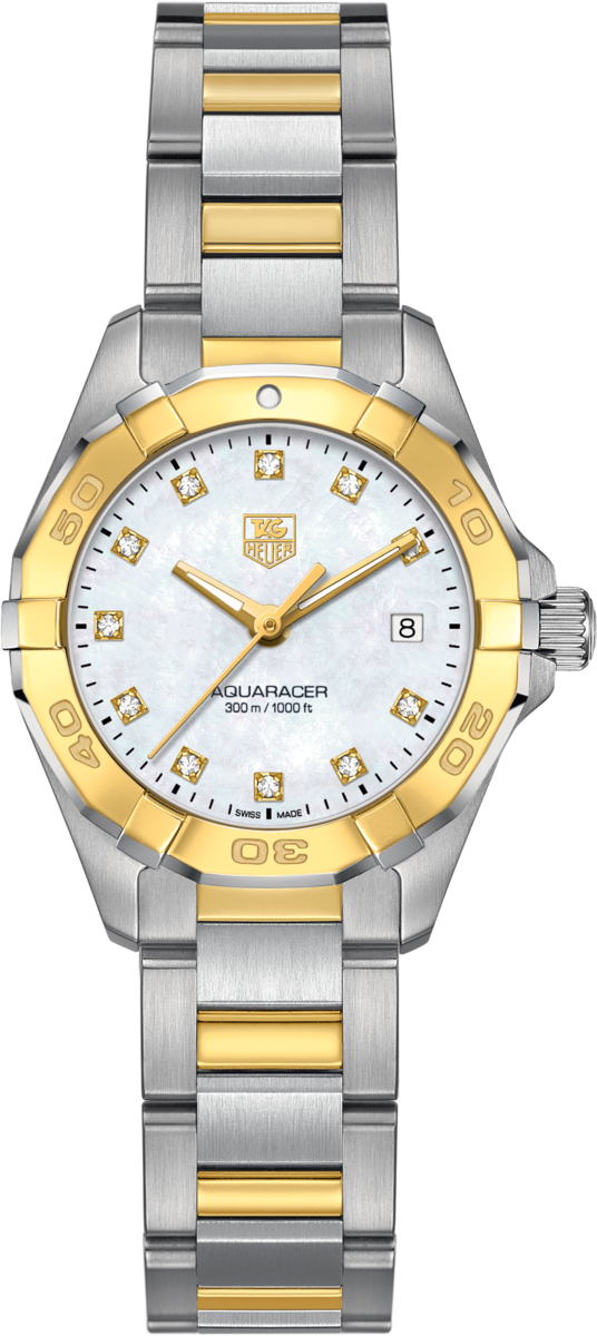 TAG Heuer Aquaracer Lady Mother of Pearl Diamond Set Dial Two Tone Womens Quartz Watch WAY1451.BD0922