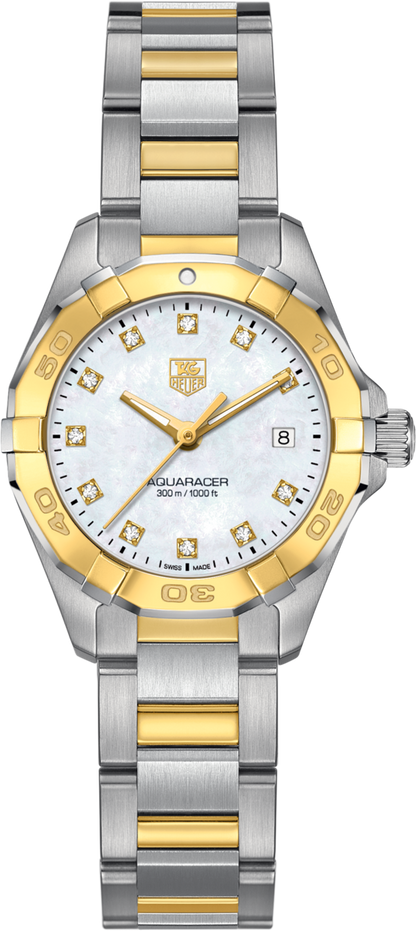 TAG Heuer Aquaracer Lady Mother of Pearl Diamond Set Dial Two Tone Womens Quartz Watch WAY1451.BD0922