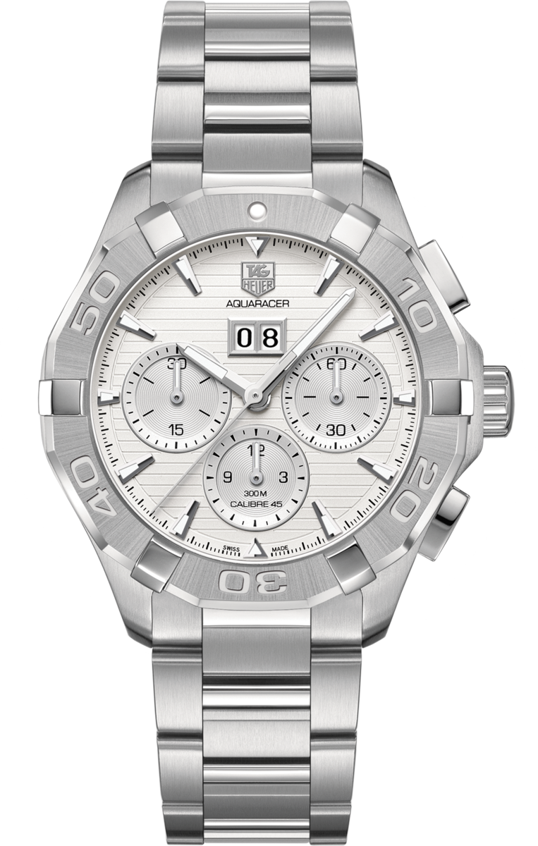 TAG Heuer Aquaracer Silver Dial Calibre 45 Automatic Stainless Steel Mens Chronograph Watch CAY211Y.BA0926