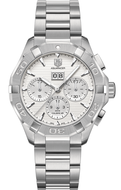 TAG Heuer Aquaracer Silver Dial Calibre 45 Automatic Stainless Steel Mens Chronograph Watch CAY211Y.BA0926