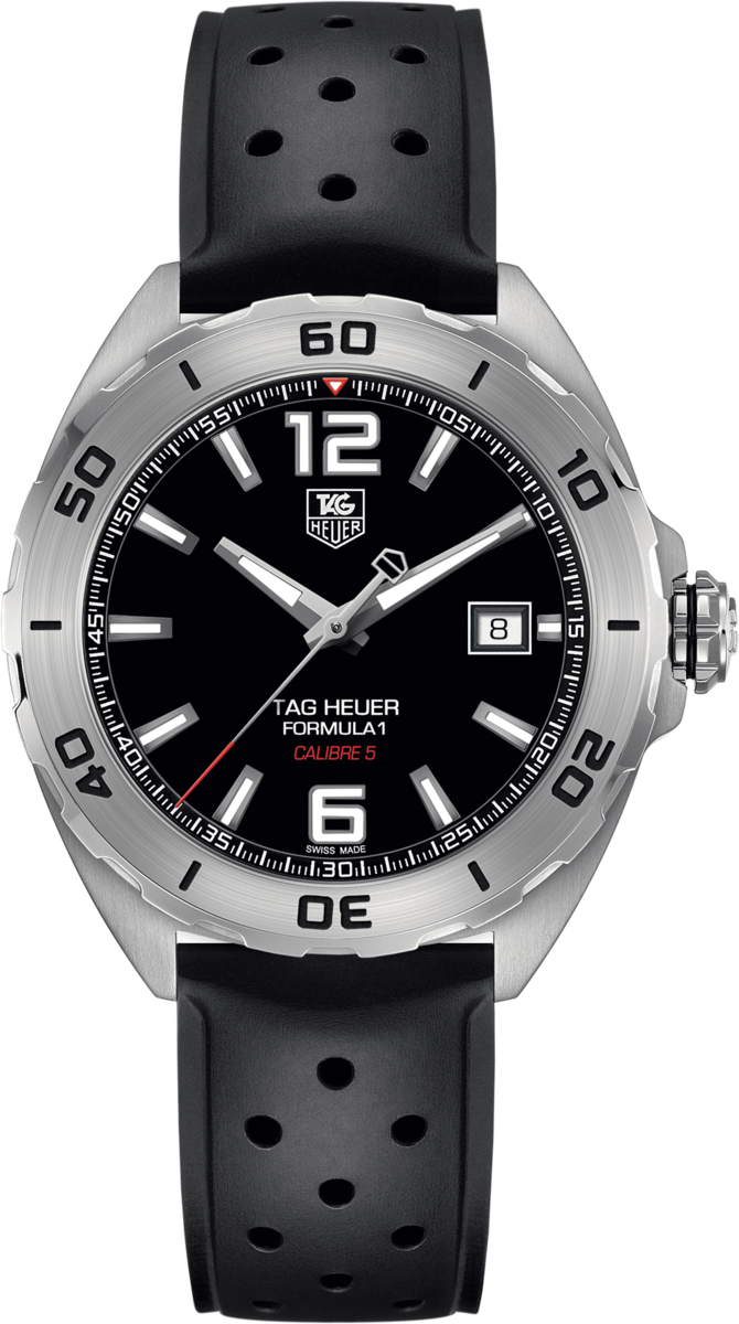TAG Heuer Formula 1 Black Dial Calibre 5 Automatic Stainless Steel Rubber Strap Mens Watch WAZ2113.FT8023