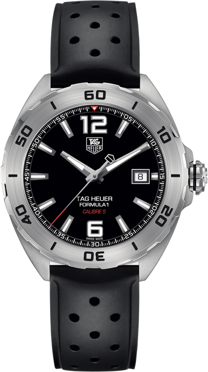 TAG Heuer Formula 1 Black Dial Calibre 5 Automatic Stainless Steel Rubber Strap Mens Watch WAZ2113.FT8023