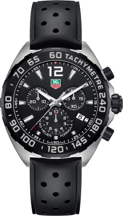 TAG Heuer Formula 1 Black Dial Stainless Steel Rubber Strap Mens Quartz Chronograph Watch CAZ1110.FT8023