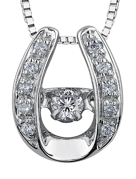 9ct Canadian White Gold Pulse Diamond Set Horseshoe Pendant Necklace P3122W/16C-9