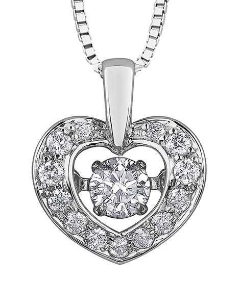 9ct Canadian White Gold Pulse Diamond Set Heart Pendant Necklace P3114W/25C-10