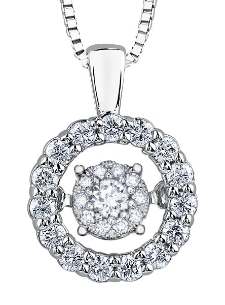 9ct Canadian White Gold Pulse Diamond Set Circle Pendant Necklace P3157W/60C-9