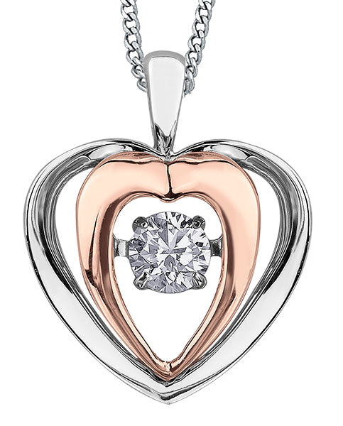 9ct Canadian White Gold & Rose Gold Pulse Diamond Set Heart Pendant Necklace P3117WR/15C-9