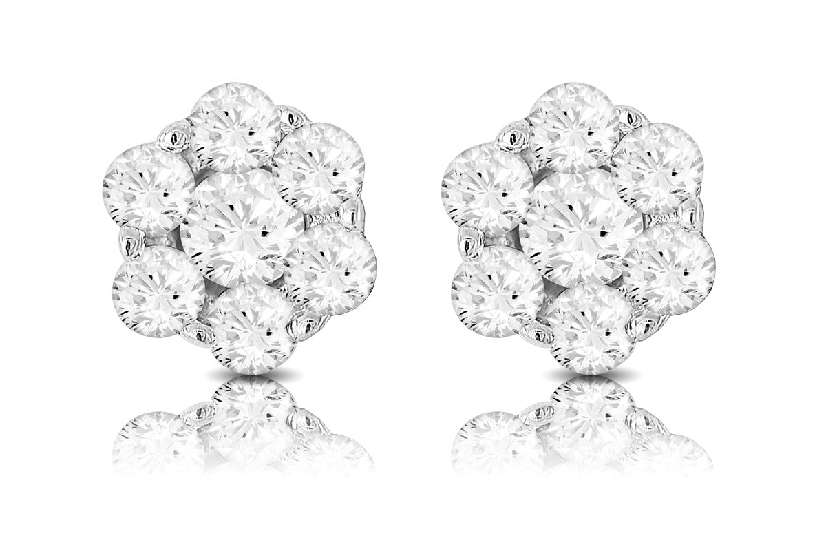 9ct White Gold 0.30ct Diamond Set Flower Shape Cluster Stud Earrings ER240R30