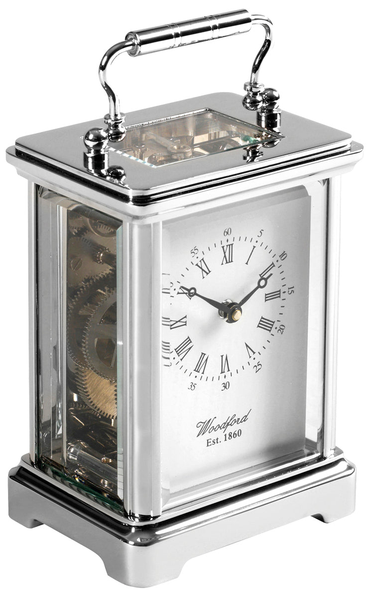 Woodford Chrome Plated Mechanical Obis Carriage Clock