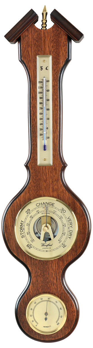 Woodford Mahogany Regency Aneroid Banjo Barometer Thermometer & Hygrometer 1613