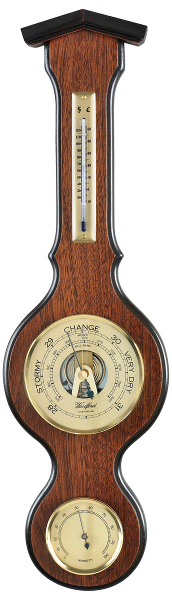 Woodford Mahogany Aneroid Banjo Barometer Thermometer & Hygrometer 1614