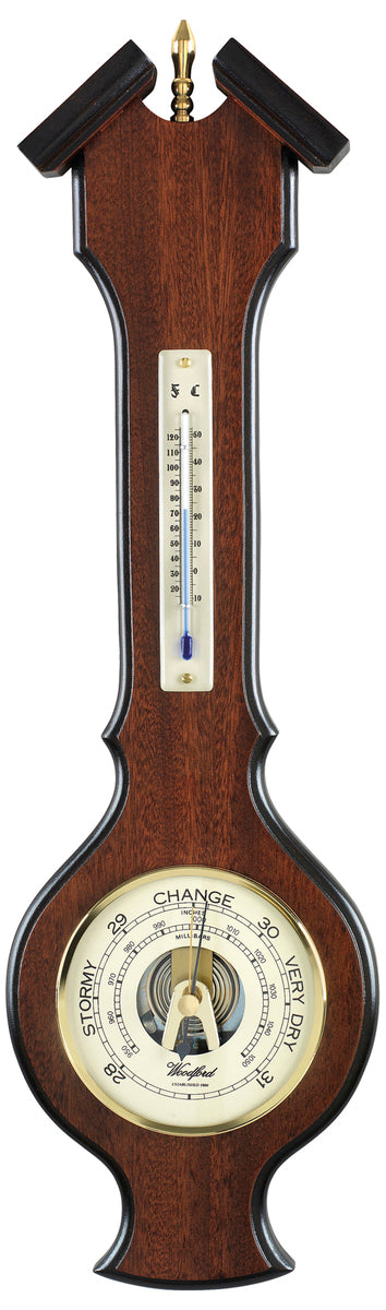 Woodford Mahogany Regency Aneroid Banjo Barometer & Thermometer 1606