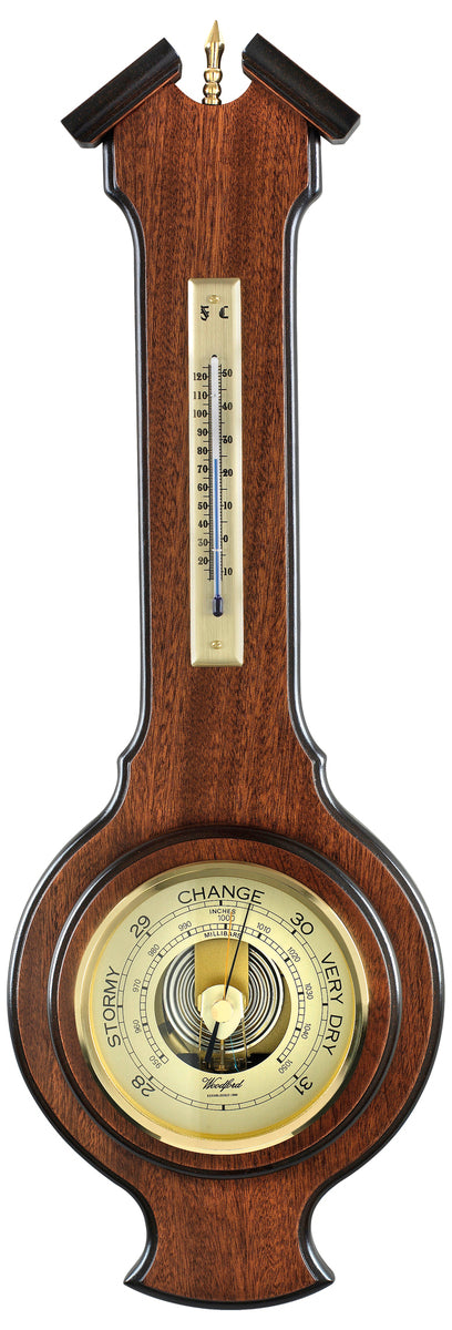 Woodford Mahogany Regency Aneroid Banjo Barometer & Thermometer 1618