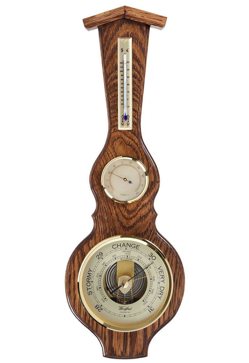 Woodford Solid Oak Aneroid Banjo Barometer Thermometer & Hygrometer 1625