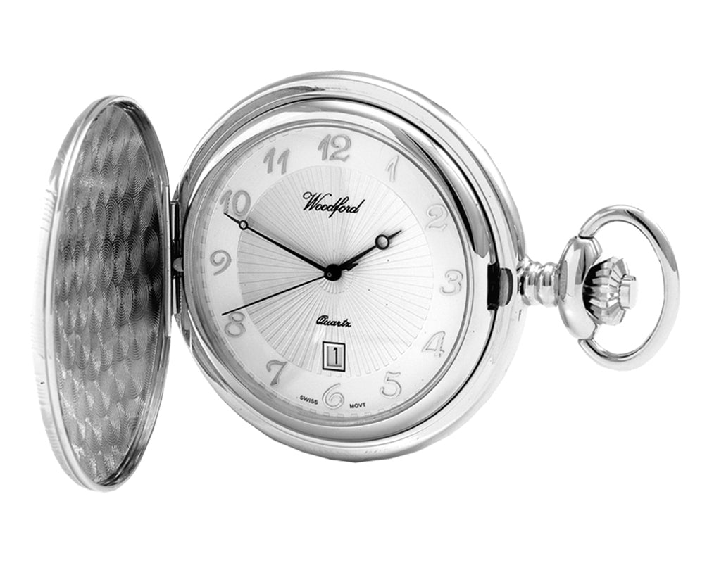 Woodford Arabic Dial Chrome Plated Quartz Full Hunter Pocket Watch