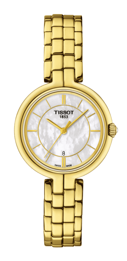 Tissot Flamingo Mother of Pearl Dial PVD Gold Plated Womens Quartz Watch T0942103311100