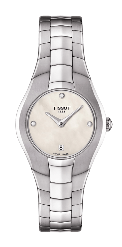 Tissot T-Round White Mother of Pearl Diamond Set Dial Stainless Steel Womens Quartz Watch T0960091111600