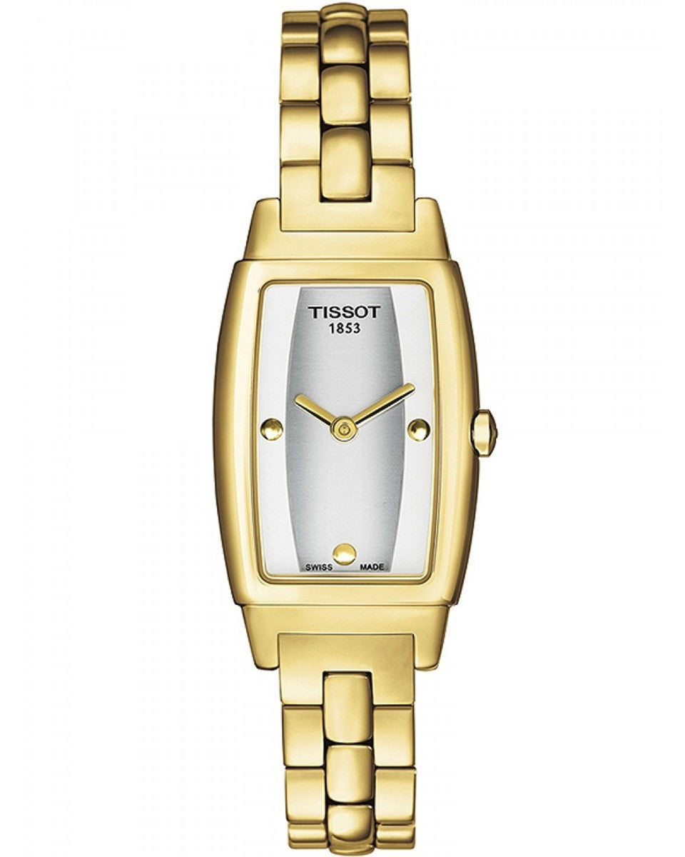 Tissot Belle Tonneau Silver Dial PVD Gold Plated Womens Quartz Watch T10548531