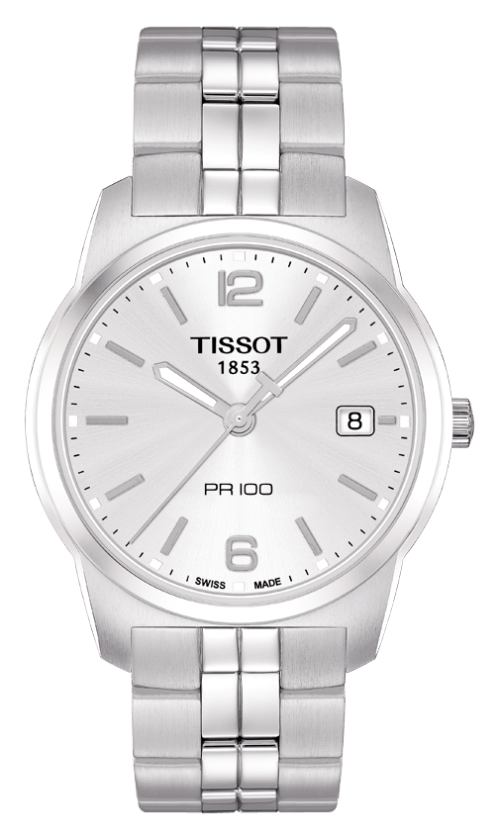 Tissot PR 100 Silver Dial Stainless Steel Mens Quartz Watch T0494101103701