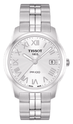 Tissot PR 100 Silver Roman Numeral Dial Stainless Steel Mens Quartz Watch T0494101103301