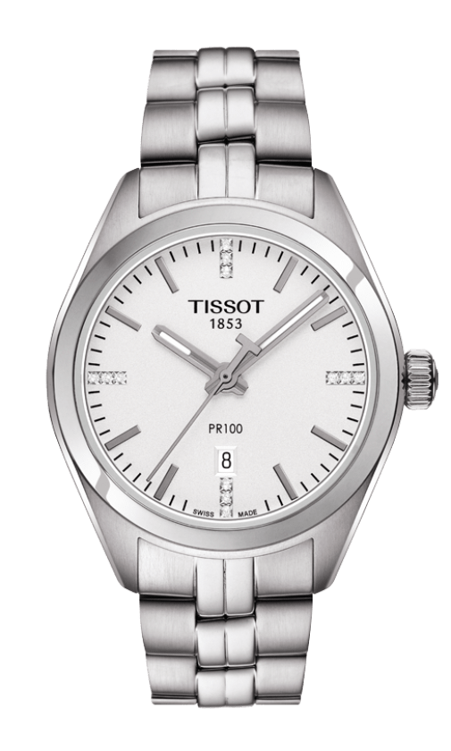Tissot PR 100 Lady Silver Diamond Set Dial Stainless Steel Womens Quartz Watch T1012101103600