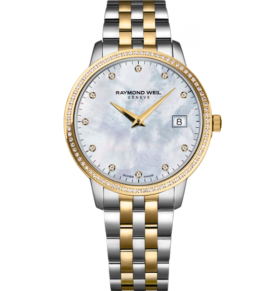 Raymond Weil Toccata Mother of Pearl Dial Diamond Set Two Tone Womens Quartz Watch 34mm 5388-SPS-97081
