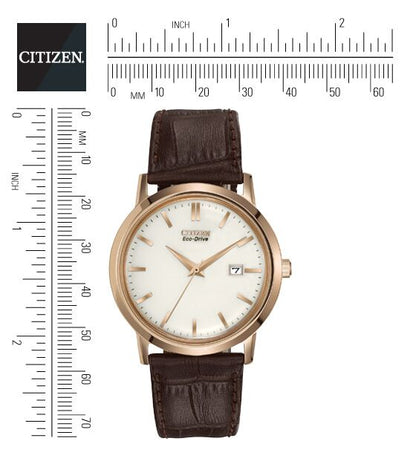 Citizen Eco-Drive Ivory Cream Dial Rose Gold Plated Mens Watch BM7193-07B