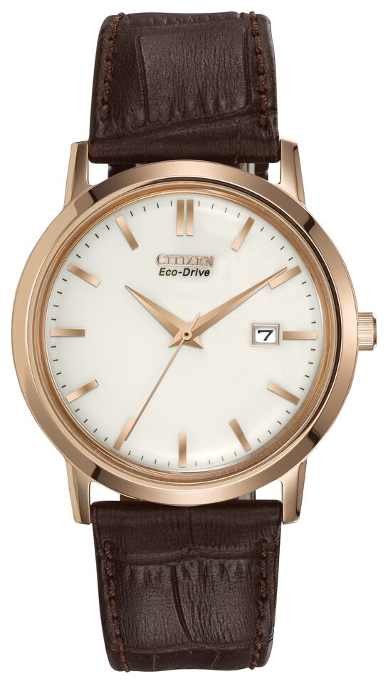 Citizen Eco-Drive Ivory Cream Dial Rose Gold Plated Mens Watch BM7193-07B