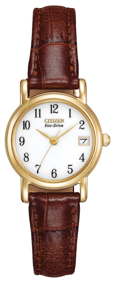 Citizen Eco-Drive White Dial Gold Plated Womens Watch EW1272-01A