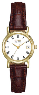Citizen Eco-Drive White Dial Gold Plated Womens Watch EW1272-01B