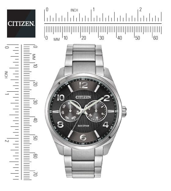 Citizen Eco-Drive Black Dial Stainless Steel Day-Date Mens Watch AO9020-84E