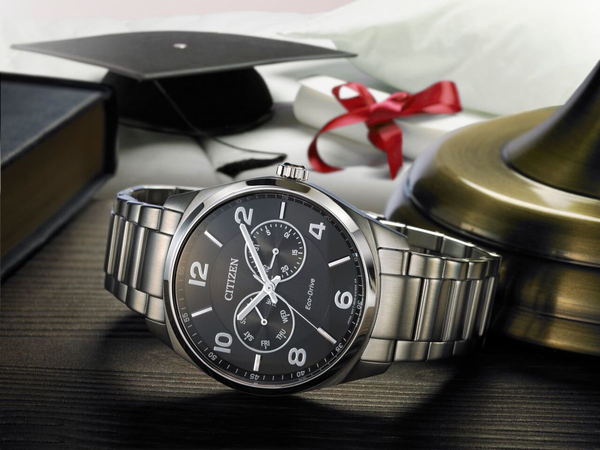 Citizen Eco-Drive Black Dial Stainless Steel Day-Date Mens Watch AO9020-84E