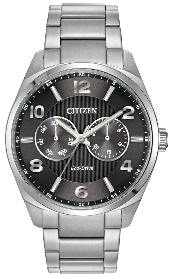 Citizen Eco-Drive Black Dial Stainless Steel Day-Date Mens Watch AO9020-84E