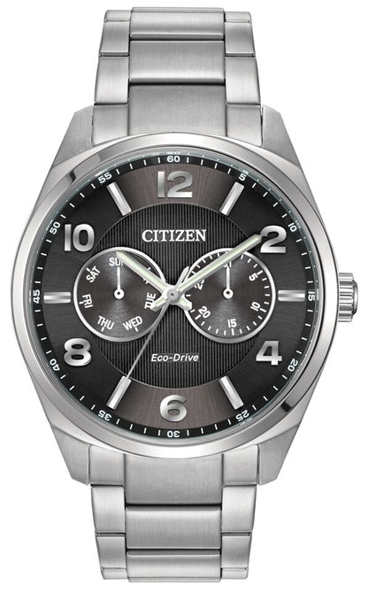 Citizen Eco-Drive Black Dial Stainless Steel Day-Date Mens Watch AO9020-84E