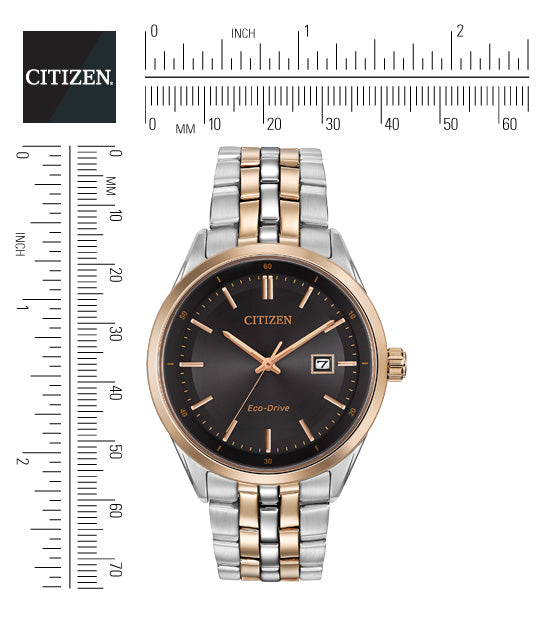 Citizen Eco-Drive Black Dial Two Tone Mens Watch BM7256-50E