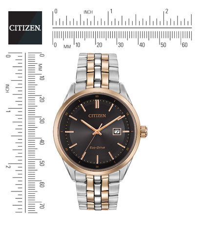 Citizen Eco-Drive Black Dial Two Tone Mens Watch BM7256-50E