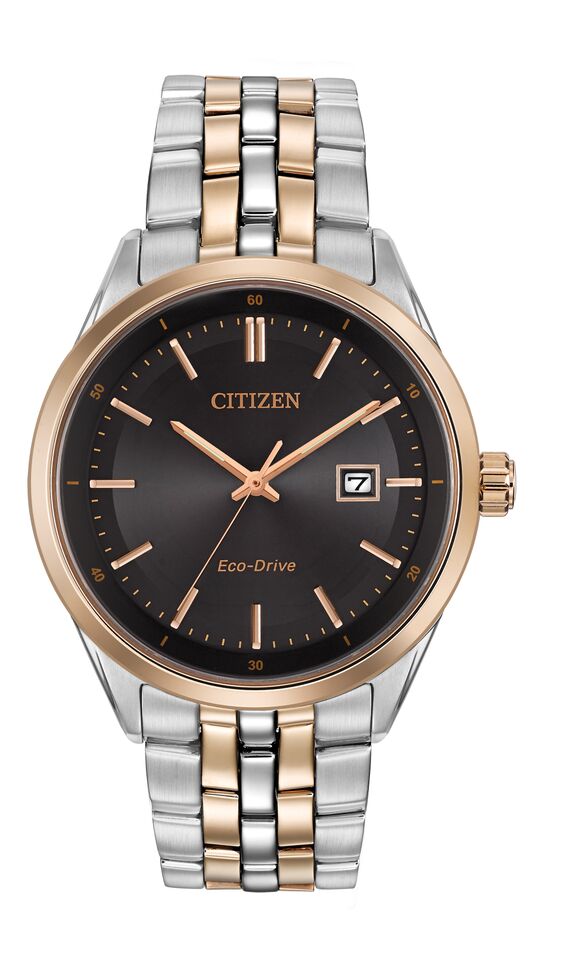 Citizen Eco-Drive Black Dial Two Tone Mens Watch BM7256-50E