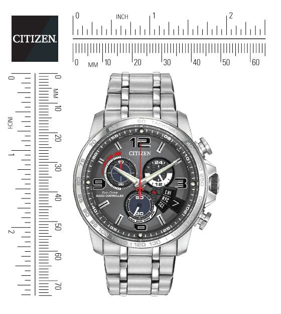 Citizen Eco-Drive Chrono Time A-T Grey Dial Stainless Steel Mens Radio Controlled Chronograph Watch BY0100-51H