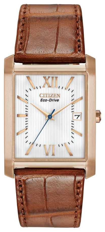 Citizen Eco-Drive White Dial Rose Gold Plated Mens Watch BM6788-05A