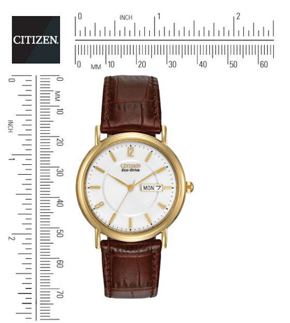 Citizen Eco-Drive White Dial Gold Plated Day-Date Mens Watch BM8242-08A