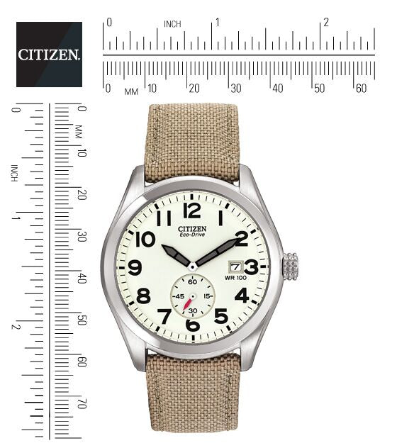 Citizen Eco-Drive Military Ivory Dial Stainless Steel Mens Watch BV1080-18A